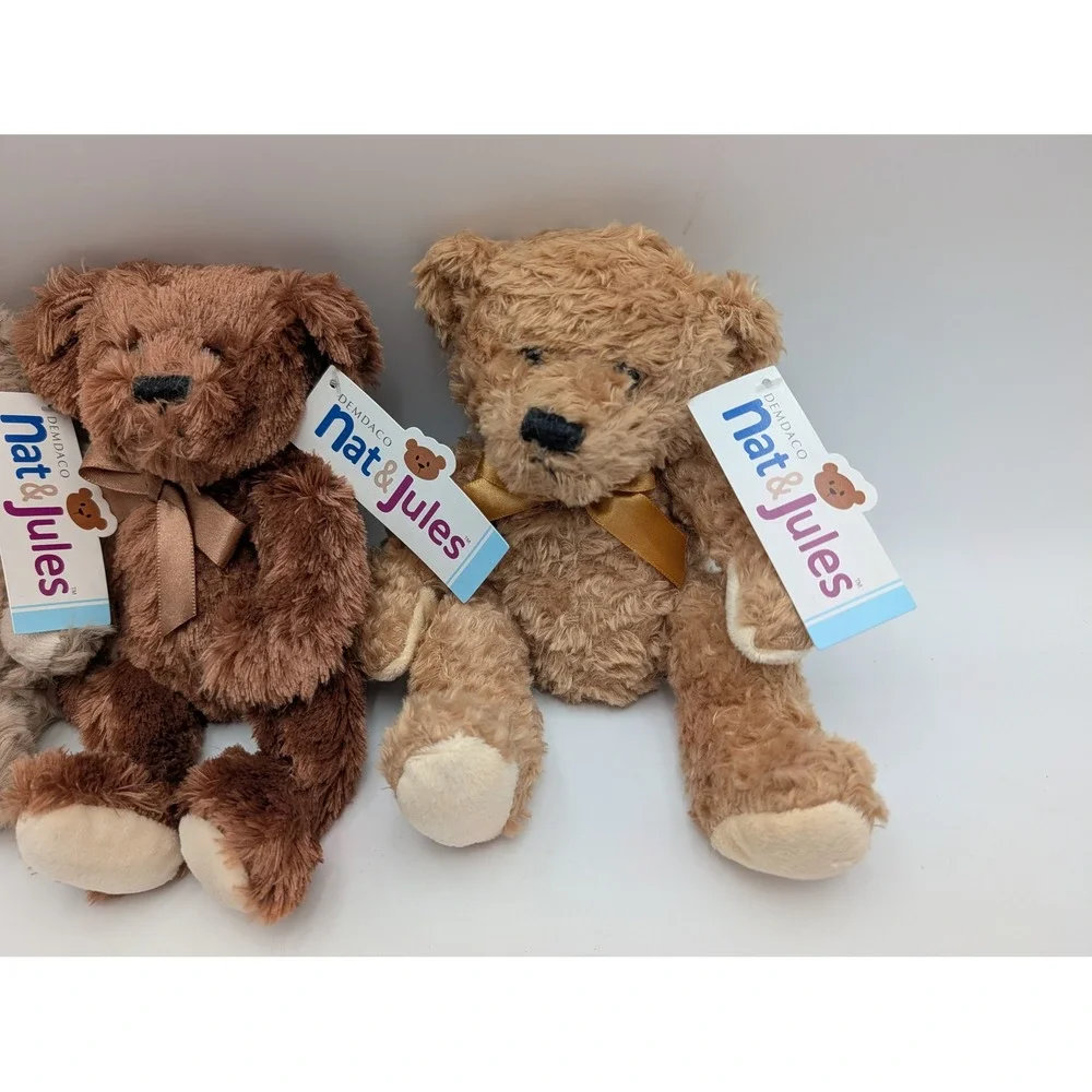 Demdaco Nat and Jules Mini Bears Brown Lot of 3 Plush 7 Inch Stuffed Animal Toy